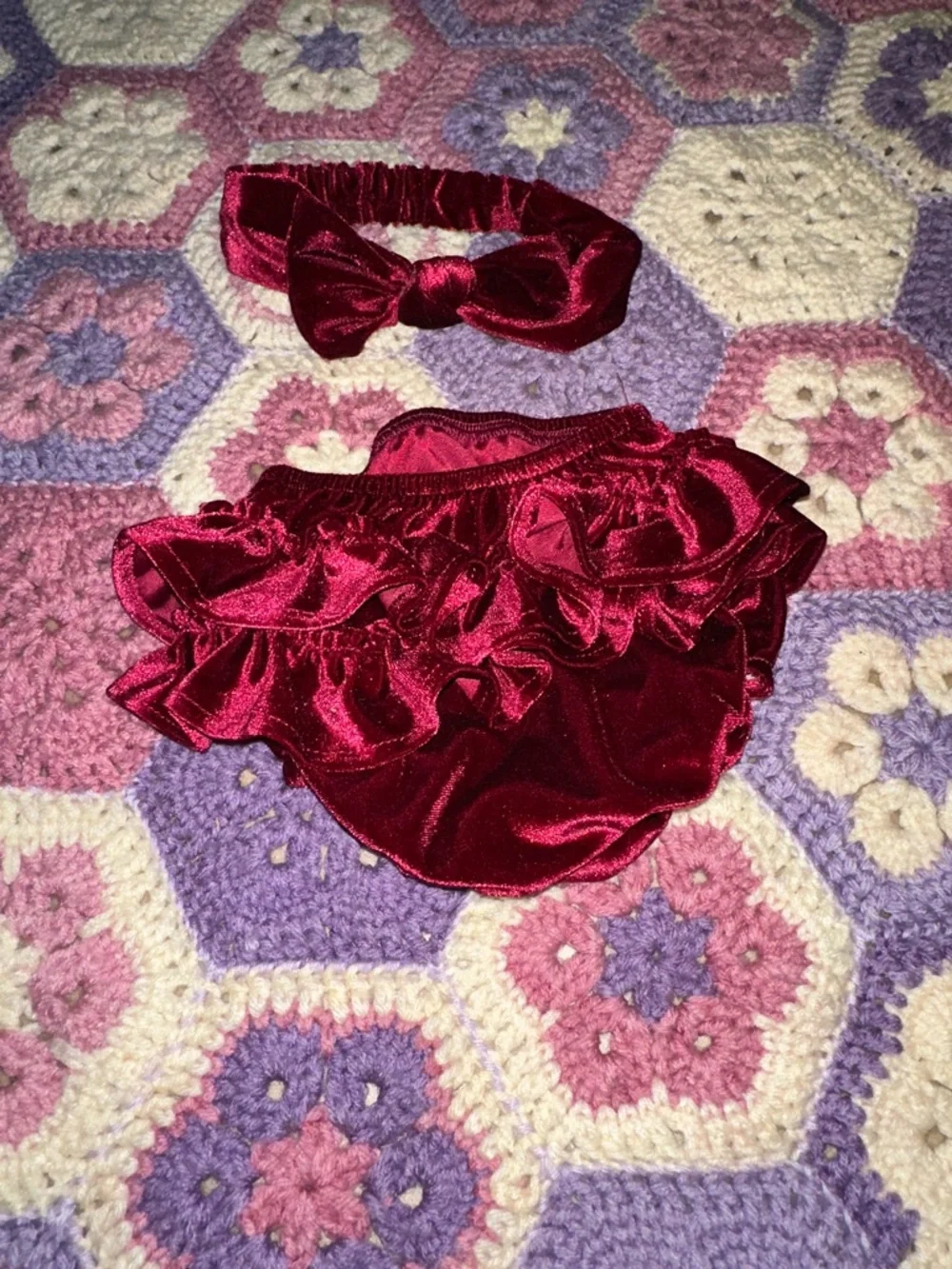 Velvet Burgundy Baby Bloomers & Headband Set - Kids Accessories